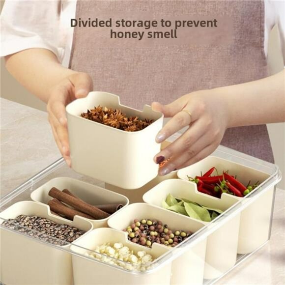 Kitchen storage container with 8 partition boxes airtight seasoning snack fruit - Picture 3 of 8